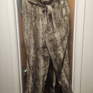 Chic Soul Snake-Print Paperbag Wide Leg Pants in Brown & Cream